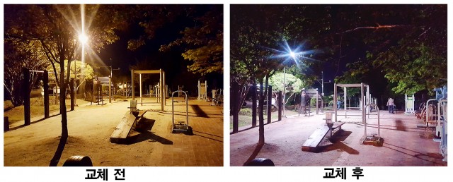고성군, 남산공원 LED 보안등 전면 교체(교체 전 후).jpg